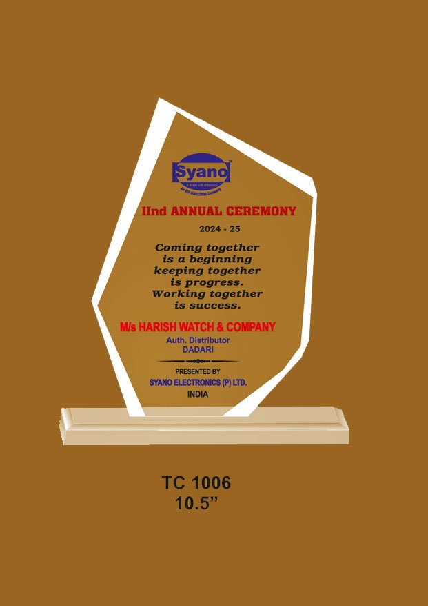 Acrylic Trophy Manufacturer in Chabdigarh